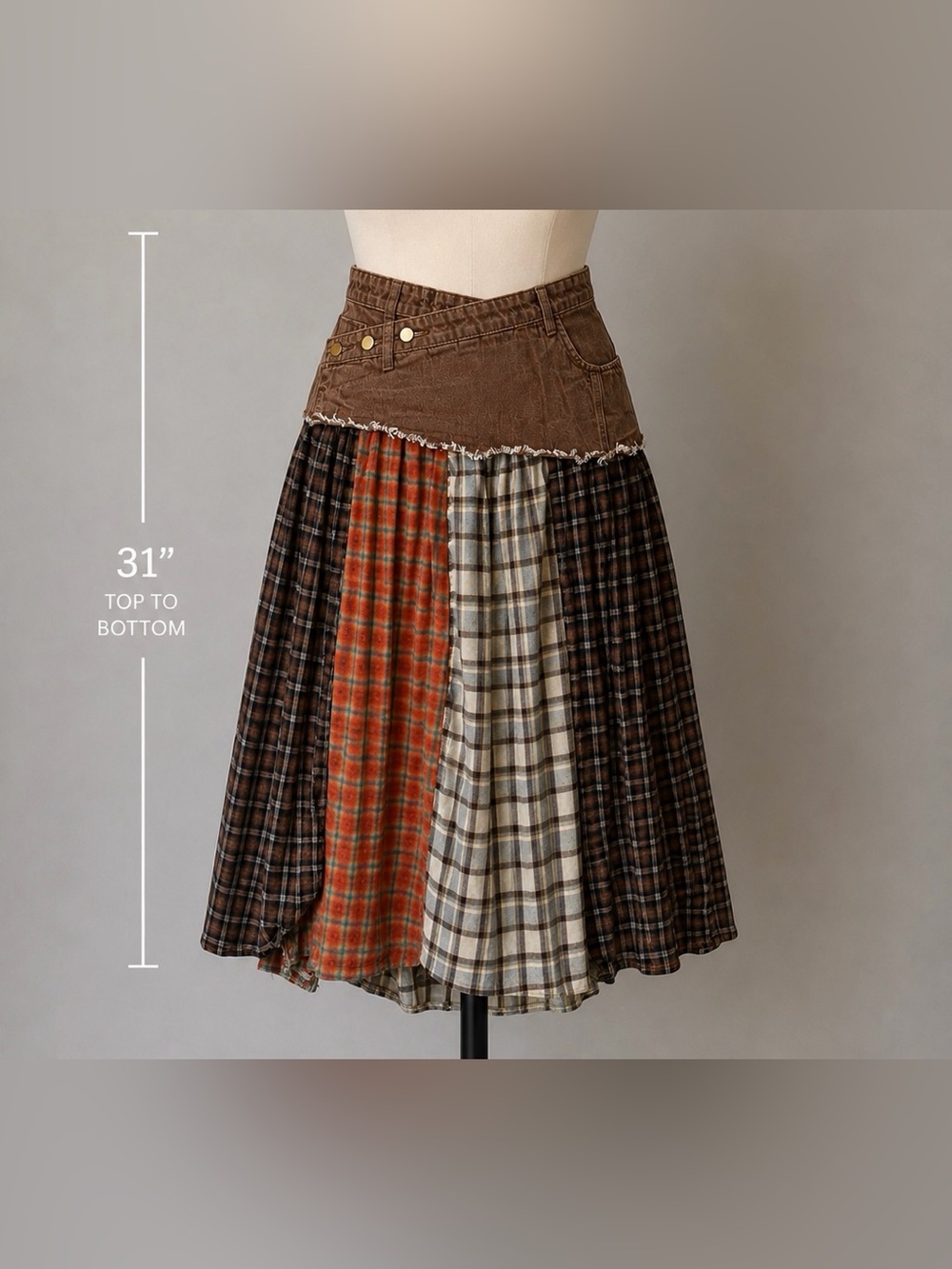 Handmade Patchwork Plaid Wrap Skirt Size 10 Adjustable boho grunge - Picture 1 of 7